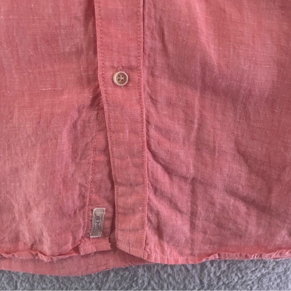 Islander 100% Linen Men's Long Sleeve Button Up Shirt Size Large Peach Orange - Picture 2 of 10